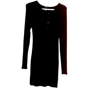 Forever 21 Black Ribbed Bodycon button dress Small